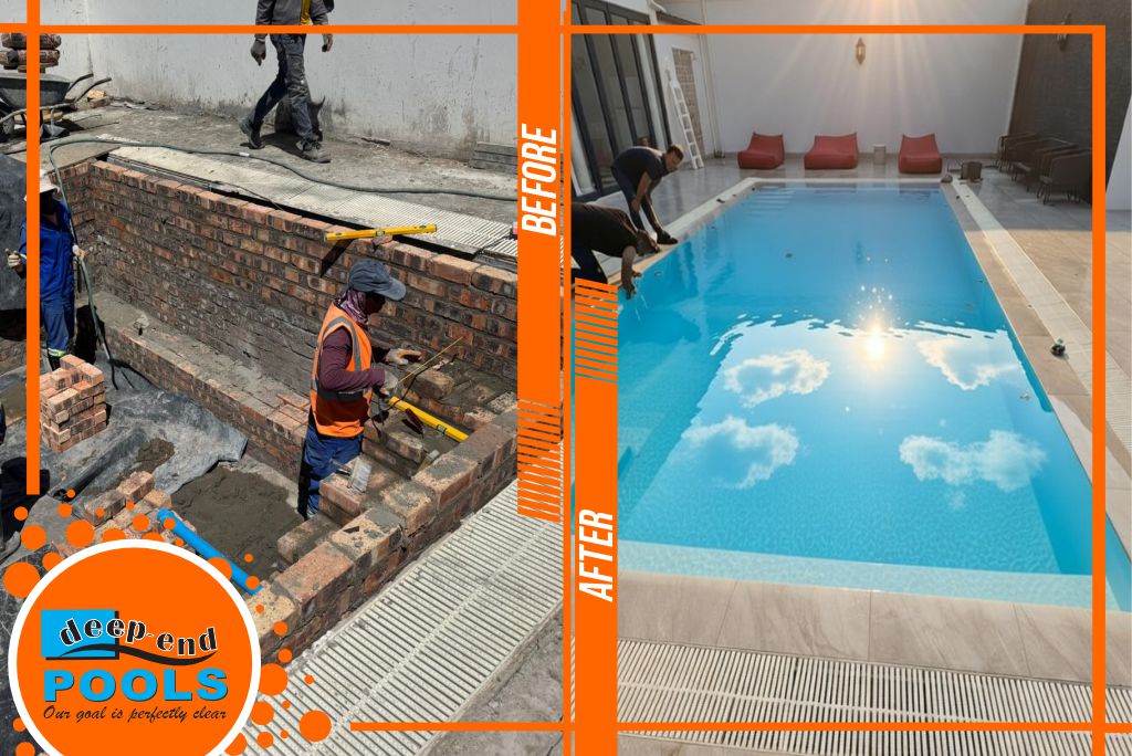 Deep-End-Pools-before-after-fibreglass-pool-for-green-valley-franschhoek Before and after: raw construction site transformed into stunning white fibreglass pool with panoramic Franschhoek mountain views, Deep End Pools services Franschhoek & Paarl, Cape Winelands, South Africa