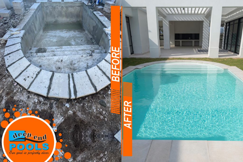 pearl-valley-fiberglass-pool-before-and-after-refibreglassing-deep-end-pools-pool-builders Before and After custom fiberglass pool refibreglassing at Pearl Valley Golf Estate, Paarl. From rough construction shell to stunning crystal clear luxury pool by Deep End Pools β trusted custom pool builders in the Winelands.