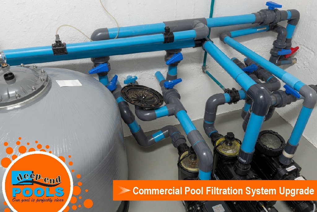 Deep-end-pools-brand-new-commercial-pool-sand-filter-upgrade Commercial pool filtration system upgrade at Pearl Valley Hotel showing new sand filter and piping installed by Deep End Pool