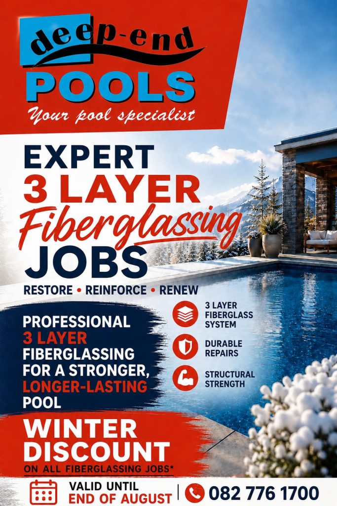 Winter Special on 3-Layer Fibreglass Pool Relining by Deep-End Pools – restore, reinforce and renew your pool before summer. Valid until end of August 2026