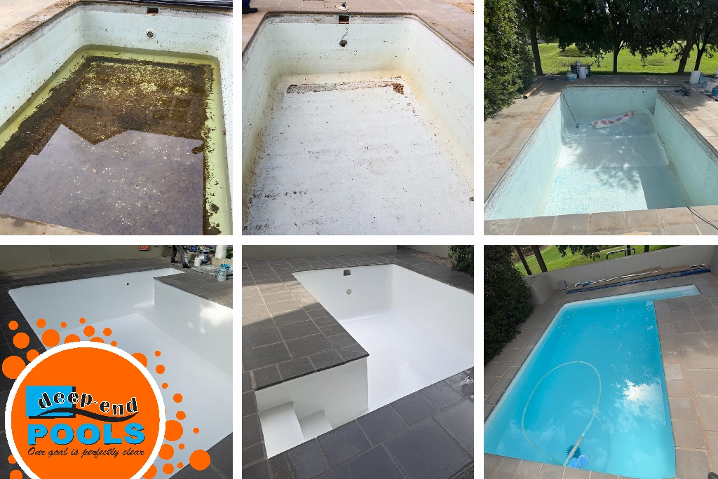 deep-end-pools-boschenmeer-fibreglass-pool-relining-full-before-after-transformation Before and After fibreglass pool relining project at Boschenmeer Estate by Deep-End Pools – from neglected and stained to crystal clear and brand new