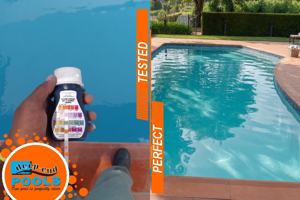 deep-end-pools-leeu-collection-pool-water-testing-and-perfected-maintenance Tested & Perfected – Professional pool water testing kit and crystal clear pool at Leeu Collection after expert maintenance by Deep-End Pools