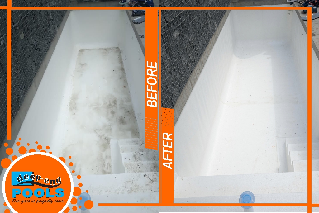 deepend-pools-pearl-valley-fibreglass-pool-during-premium-resurfacing-white-base-stage Fibreglass swimming pool during professional resurfacing and premium topcoat application at Pearl Valley by Deep-End Pools – clean white base stage.