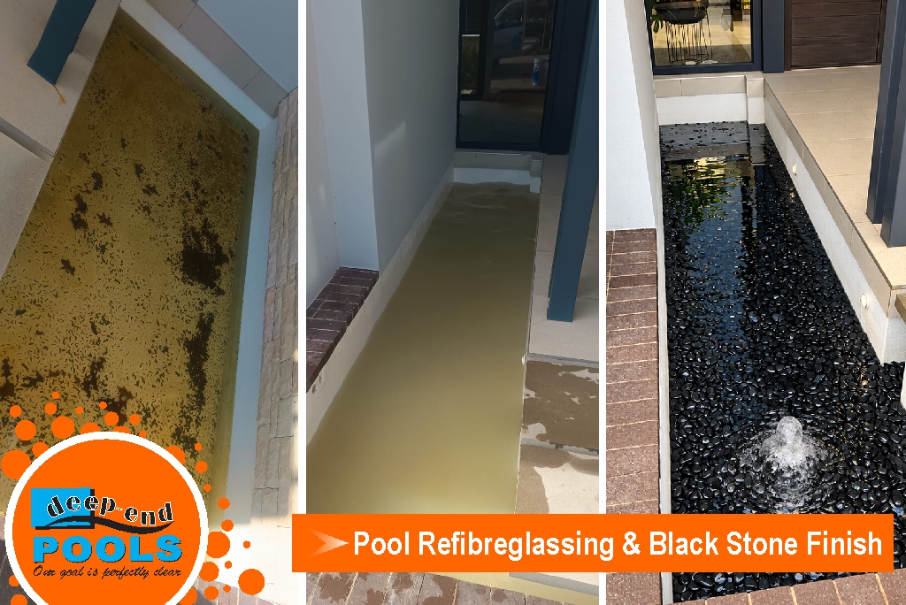 deep-end-pools-clubhouse-pool-feature-refibreglassing-black-stone A tired pool feature transformed with a fresh fibreglass finish and striking black stone detail. Pool feature before and after refibreglassing with black stone finish