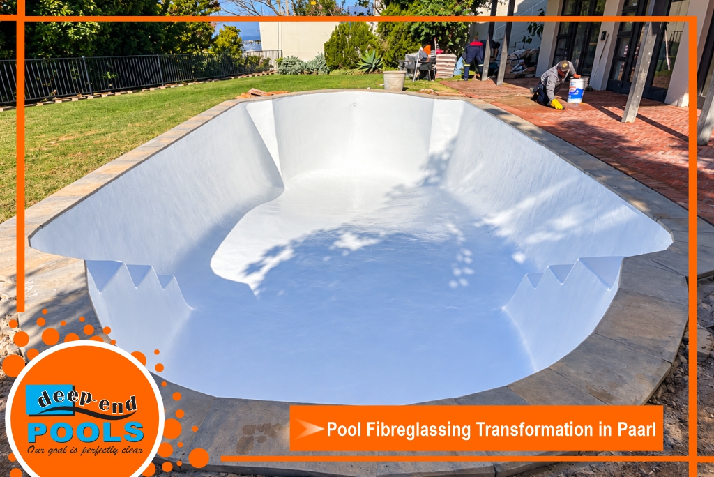 deep-end-pools-pool-white-fibreglassing-paarl Freshly fibreglassed swimming pool in Paarl completed by Deep End Pools. Deep End Pools pool fibreglassing project in Paarl, Cape Winelands